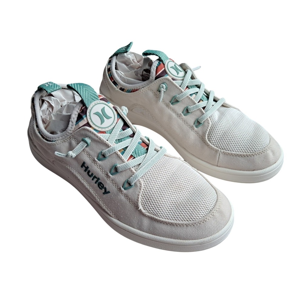 Hurley Castaic Sneakers Womens 8.5 Cream Teal Mesh Canvas Low Top Casual Shoes